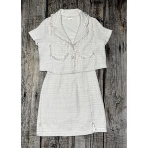 Thirty/Thirty LA Tweed Suit Cropped Jacket Dress Cream Ivory Womens Small